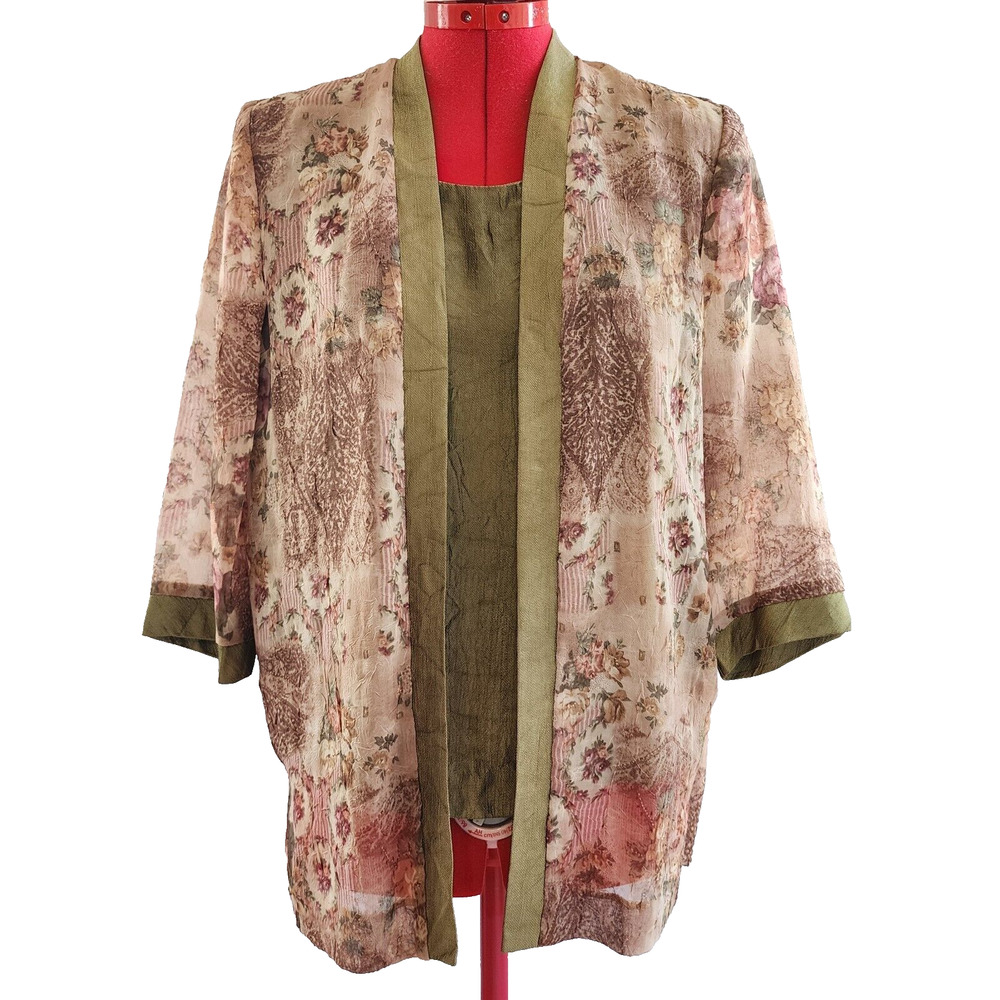 R&M RICHARDS Gold Bronze Floral Blouse Shear Overlay Size‎ MP